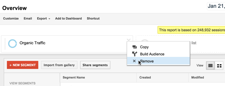 remove advanced segment in Google Analytics