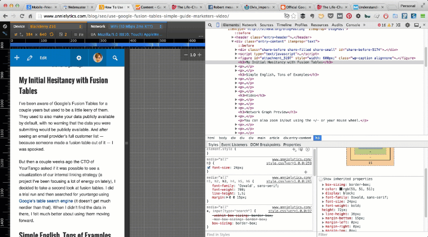 modify CSS using Mobile Emulator in Chrome Developer Tools