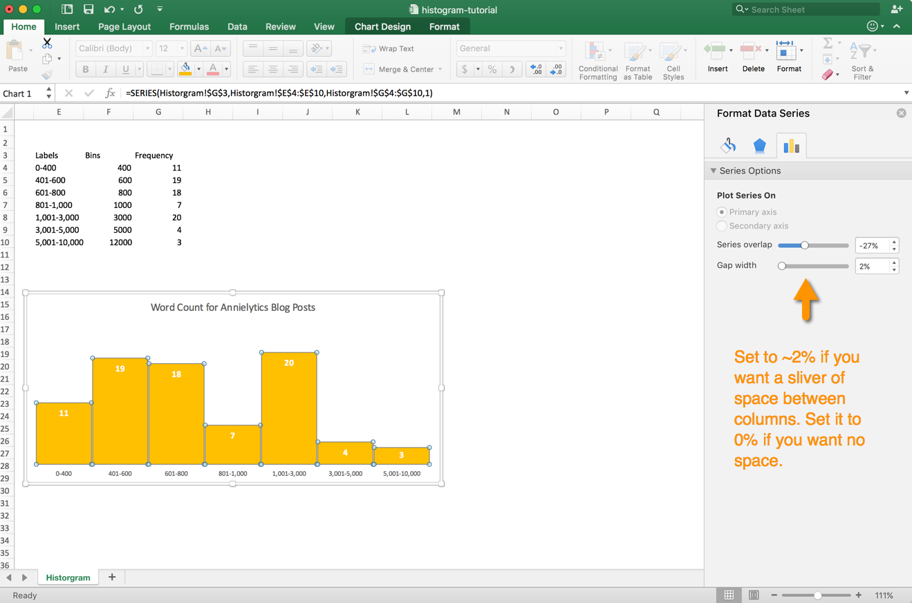histogram gap width formatting option