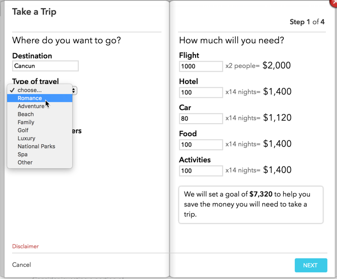 save for a trip in Mint