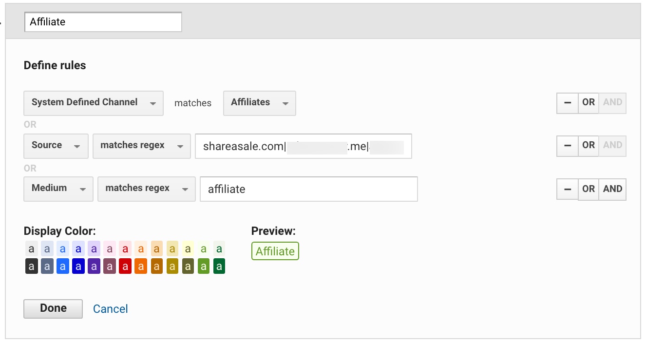 how to customize the Affiliate channel definition